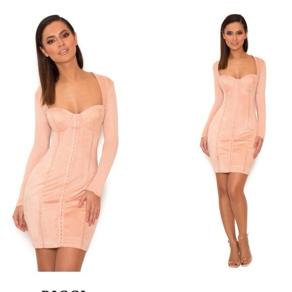 NWOT HOUSE OF CB PINK SUEDE BODYCON PARTY DRESS SIZE XS X - SMALL Blush Nude